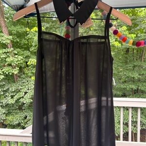 NWT Ya Los Angeles Black Sheer Button Down Satin Collar Top Size S